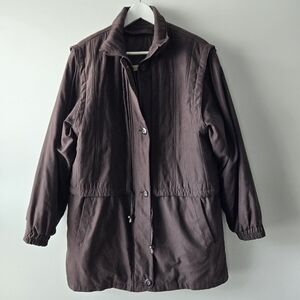 London Fog Women's Vintage Chocolate Brown Zip Up Puffer Coat Large